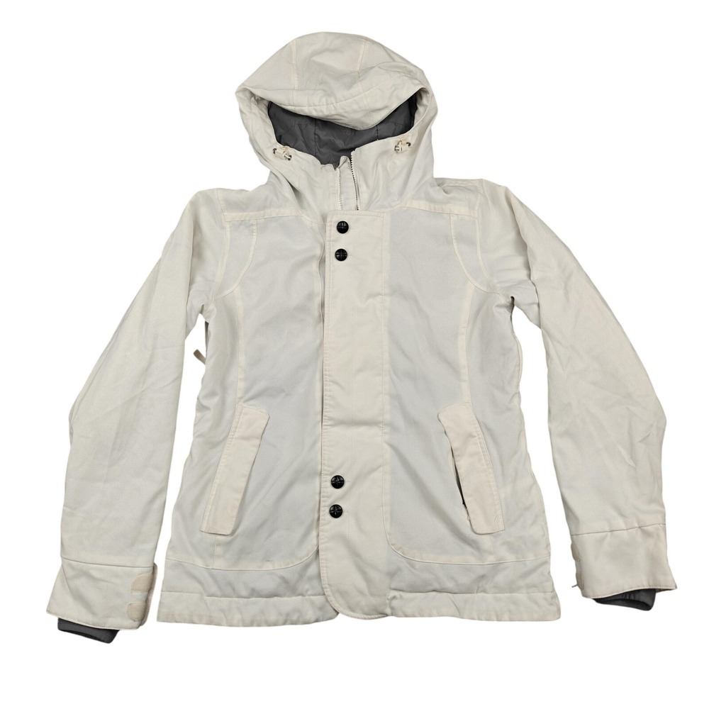 Burton Jacket Womens Large White Dryride‎ Hooded Insulated Winter Ski Snowboard